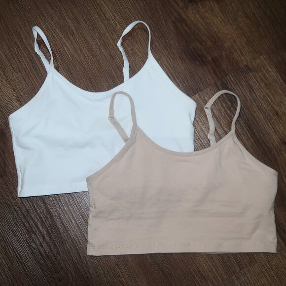 Girls Cat & Jack 2 Pack Cotton Shelf Bra Cami Tank Tops Beige White Small S 6/7 - Picture 5 of 6